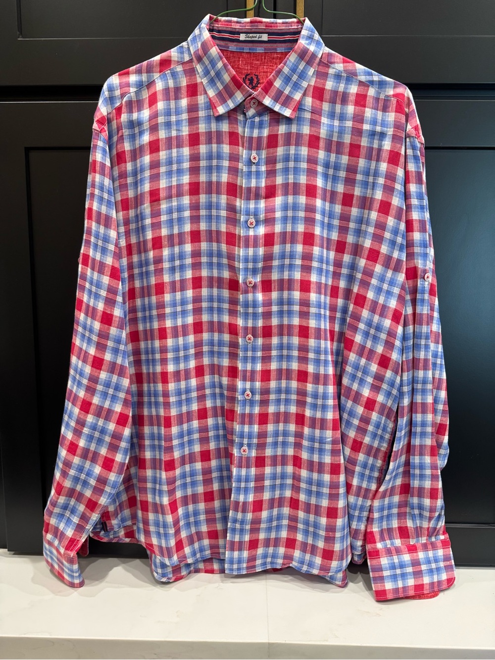 Bugatchi Linen Red & Blue Plaid Button-Down Shirt
